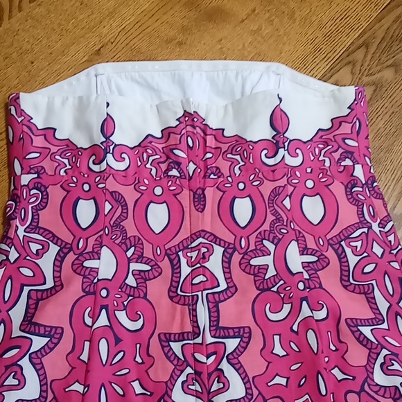 LILLY PULITZER Womens Dress 2 SHORT NAVY BLUE Pink Preowned Strapless Floral - Picture 5 of 10